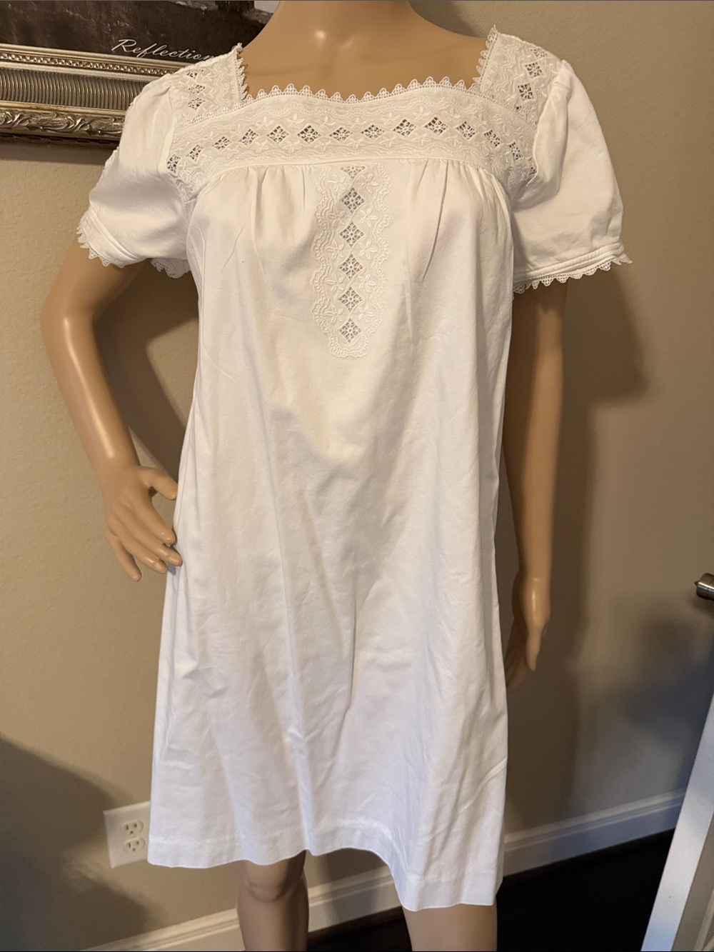 Madewell White Cotton Lace-Trim Chemise size medium